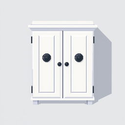 A 2D pixel art illustration showcasing a top-down view of a small white wardrobe designed for clothes