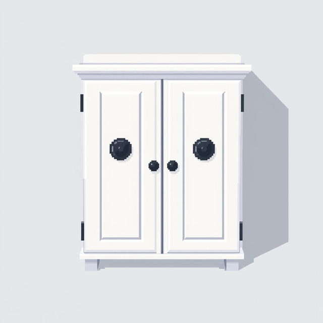 A 2D pixel art illustration showcasing a top-down view of a small white wardrobe designed for clothes