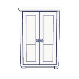 A 2D pixel art illustration showcasing a top-down view of a small white wardrobe designed for clothes