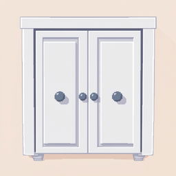 A 2D pixel art illustration showcasing a top-down view of a small white wardrobe designed for clothes