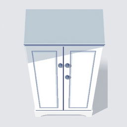 A 2D pixel art illustration from a top view perspective of a small white wardrobe designed for clothes
