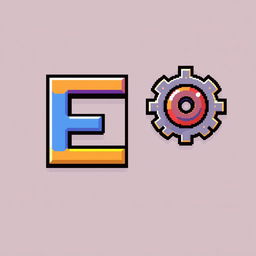 A pixel art representation of the letter 'F' in vibrant colors, positioned centrally in the image