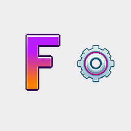 A pixel art representation of the letter 'F' in vibrant colors, positioned centrally in the image