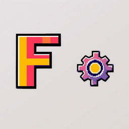 A pixel art representation of the letter 'F' in vibrant colors, positioned centrally in the image