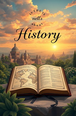A beautifully illustrated cover for a classic novel about history, featuring a majestic ancient city skyline with grand architecture, lush greenery in the foreground, and a warm sunrise illuminating the scene