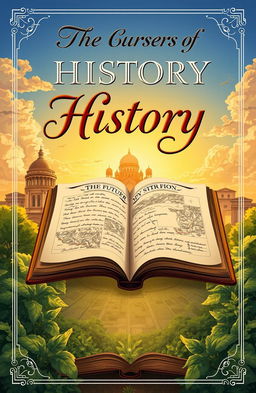 A beautifully illustrated cover for a classic novel about history, featuring a majestic ancient city skyline with grand architecture, lush greenery in the foreground, and a warm sunrise illuminating the scene