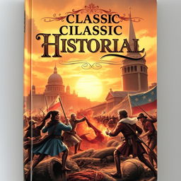A beautifully illustrated cover for a classic historical novel, featuring a dramatic depiction of a pivotal moment in history, such as a battle scene or a significant event like the signing of a treaty