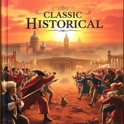 A beautifully illustrated cover for a classic historical novel, featuring a dramatic depiction of a pivotal moment in history, such as a battle scene or a significant event like the signing of a treaty