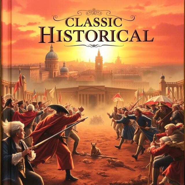 A beautifully illustrated cover for a classic historical novel, featuring a dramatic depiction of a pivotal moment in history, such as a battle scene or a significant event like the signing of a treaty