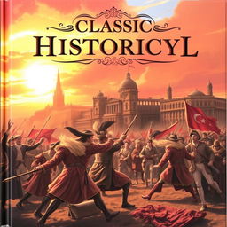 A beautifully illustrated cover for a classic historical novel, featuring a dramatic depiction of a pivotal moment in history, such as a battle scene or a significant event like the signing of a treaty