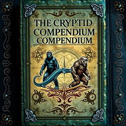 An ancient ebook cover design titled 'The Cryptid Compendium'