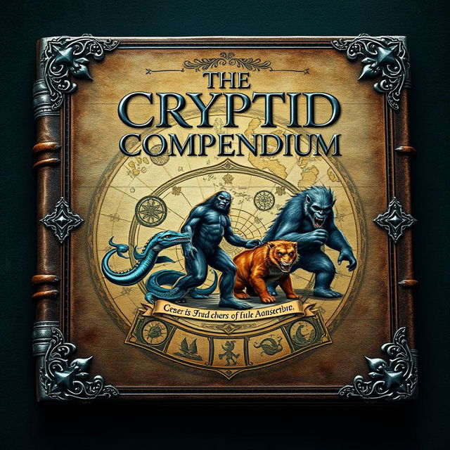 An ancient ebook cover design titled 'The Cryptid Compendium'