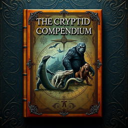 An ancient ebook cover design titled 'The Cryptid Compendium'