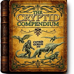 An eBook cover design for a fictional book titled "The Cryptid Compendium: An International Guide to Mythical Beasts and Elusive Creatures"