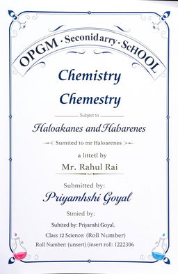 A decorative certificate design featuring the school name 'OPGM Senior Secondary School' prominently displayed in a curved format at the top