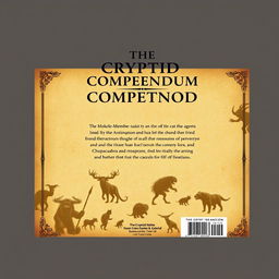 The back cover design for the ebook 'The Cryptid Compendium', measuring 6 x 9 inches