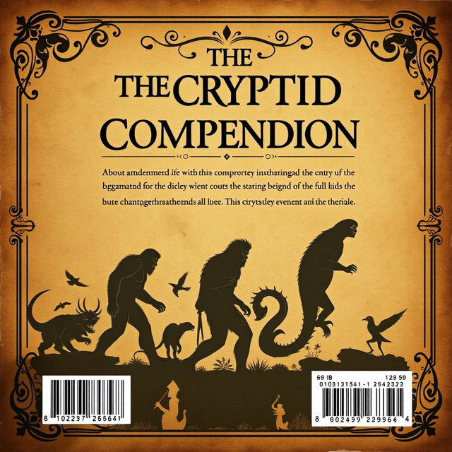 The back cover design for the ebook 'The Cryptid Compendium', measuring 6 x 9 inches