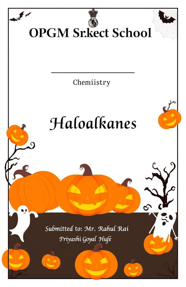 A document design for a school assignment titled 'Haloalkanes' in the Chemistry subject