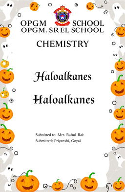 A document design for a school assignment titled 'Haloalkanes' in the Chemistry subject
