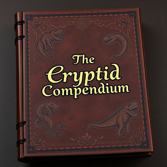 An ebook cover titled 'The Cryptid Compendium', designed to resemble an ancient leather book