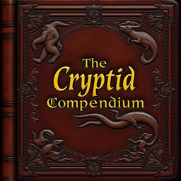 An ebook cover titled 'The Cryptid Compendium', designed to resemble an ancient leather book