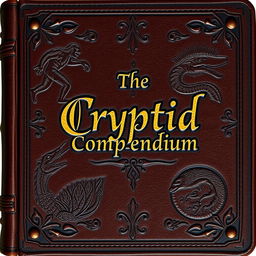 An ebook cover titled 'The Cryptid Compendium', designed to resemble an ancient leather book