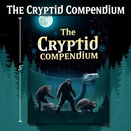 An intriguing eBook cover for 'The Cryptid Compendium', featuring an array of iconic cryptids including Bigfoot, the Loch Ness Monster, and the Jersey Devil