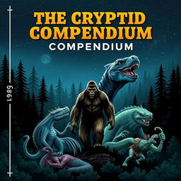 An intriguing eBook cover for 'The Cryptid Compendium', featuring an array of iconic cryptids including Bigfoot, the Loch Ness Monster, and the Jersey Devil