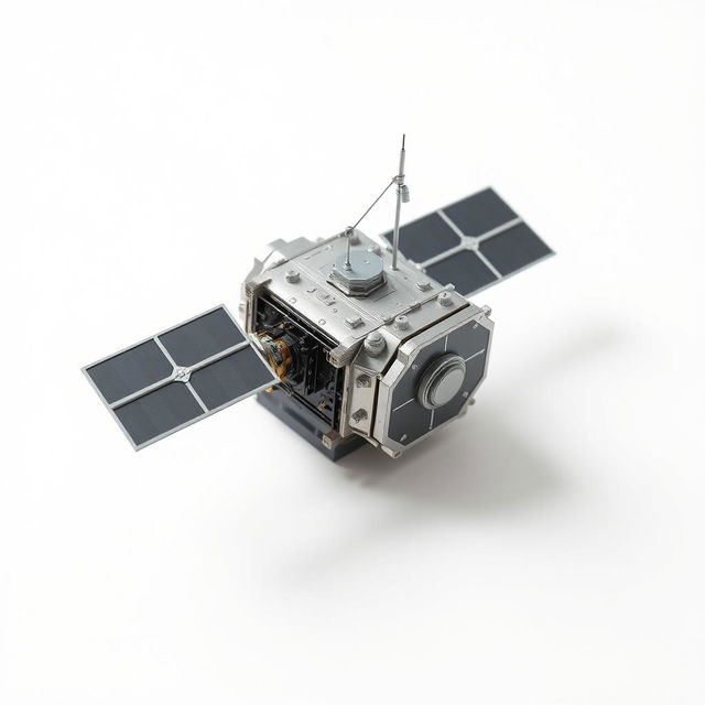 An A4-sized model of a satellite, depicted in a realistic style