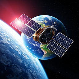 A stunning A4-sized wallpaper design featuring a satellite orbiting Earth