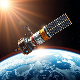 A stunning A4-sized wallpaper design featuring a satellite orbiting Earth