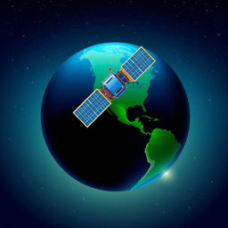 An A4-sized wallpaper design suitable for a phone, featuring a stylized satellite in orbit around Earth