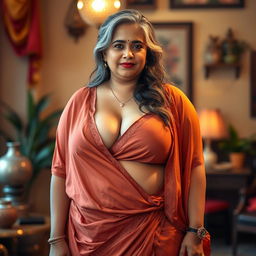 A plus-size Indian woman with a confident demeanor, showcasing her natural beauty