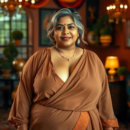 A plus-size Indian woman with a confident demeanor, showcasing her natural beauty