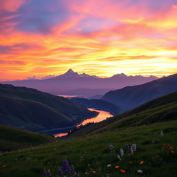 A breathtaking landscape showcasing a new horizon at dawn, with vibrant colors accentuating the sky in shades of orange, pink, and purple