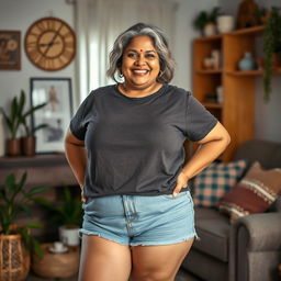 A plus-size Indian mature woman with a confident and charming demeanor