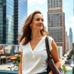A dynamic and modern 36-year-old woman named Anna, living in a vibrant American city