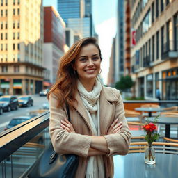A dynamic and modern 36-year-old woman named Anna, living in a vibrant American city