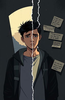A poignant and introspective illustration depicting the internal struggle of a young man named Antonio, who is battling the challenges of ADHD