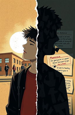 A poignant and introspective illustration depicting the internal struggle of a young man named Antonio, who is battling the challenges of ADHD