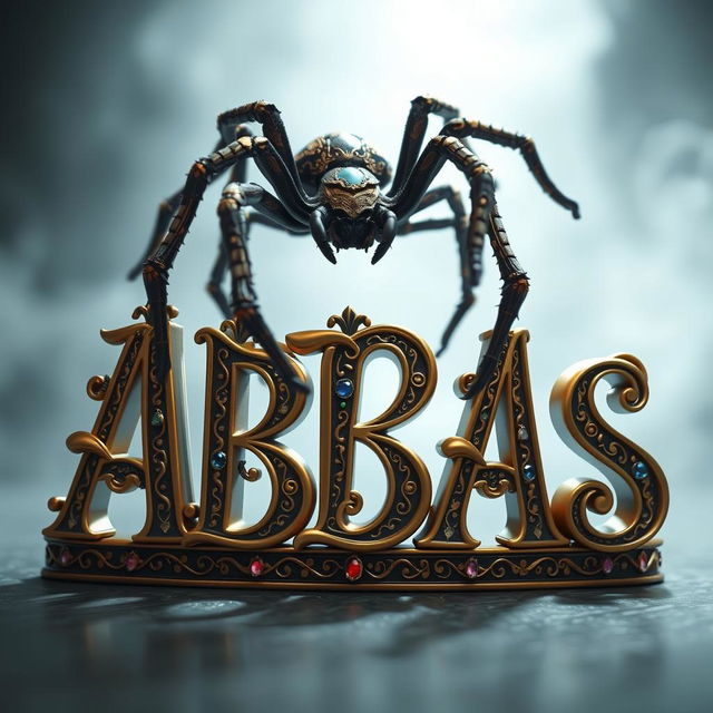 A stunning 3D representation of the word "ABBAS" intricately decorated with complex arabesque patterns, looking majestic and elegant