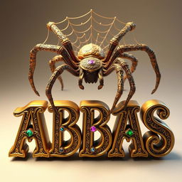 A stunning 3D representation of the word "ABBAS" intricately decorated with complex arabesque patterns, looking majestic and elegant