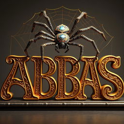 A stunning 3D representation of the word "ABBAS" intricately decorated with complex arabesque patterns, looking majestic and elegant