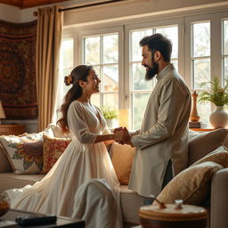 A serene and beautiful depiction of interfaith intimacy, showcasing a diverse couple engaged in a tender moment
