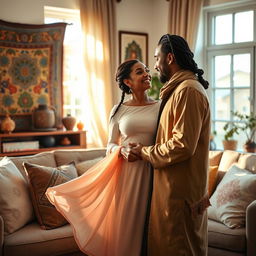 A serene and beautiful depiction of interfaith intimacy, showcasing a diverse couple engaged in a tender moment