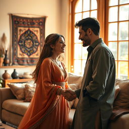 A serene and beautiful depiction of interfaith intimacy, showcasing a diverse couple engaged in a tender moment