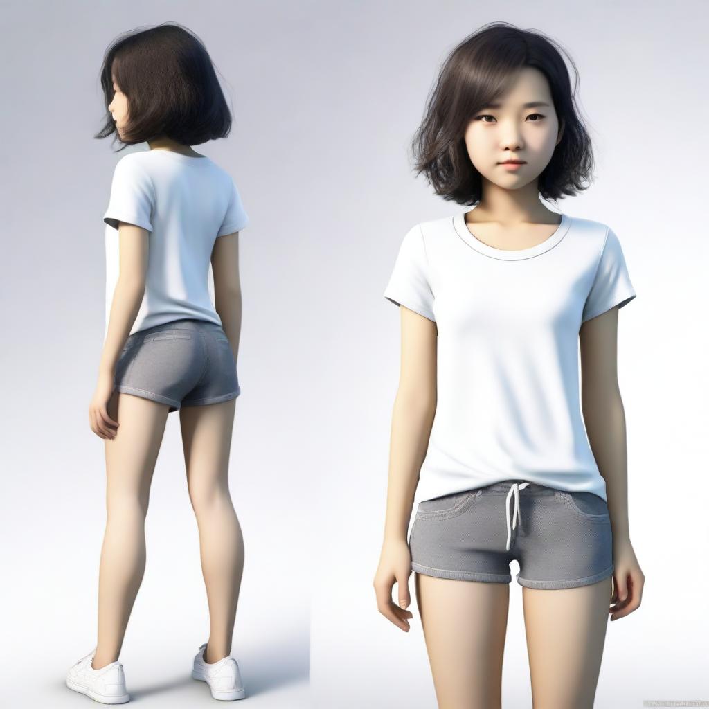 A high-quality, realistic image of a 17-year-old Asian girl with a small body