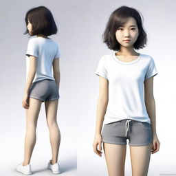 A high-quality, realistic image of a 17-year-old Asian girl with a small body