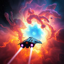 A stunning visual depiction of an otherworldly nebula filled with vibrant colors and swirling gases, showcasing a cosmic landscape in space