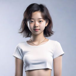 A high-quality, realistic image of a 17-year-old Asian girl with a small body